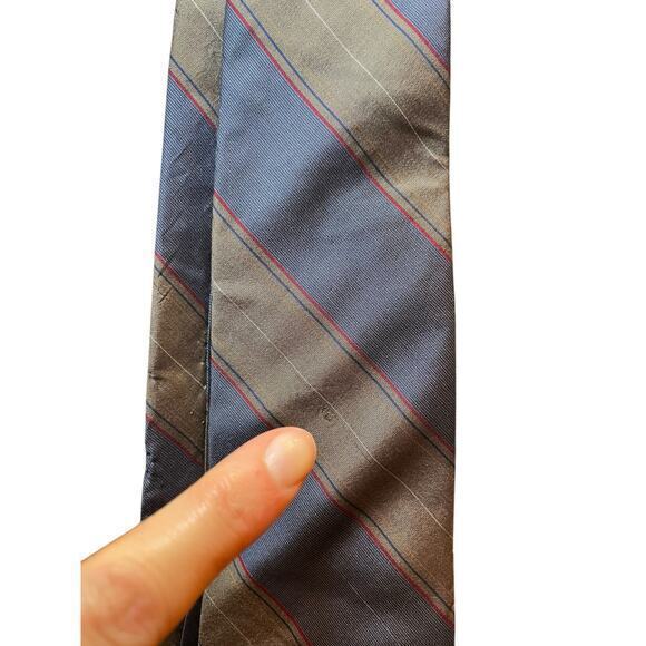 Christian Dior All Silk Men's Vintage Designer Tie Slanted Strips Blue & Brown - Picture 7 of 11